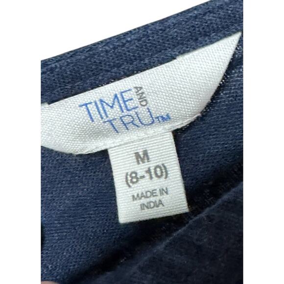 Time And Tru Navy Blue Linen Jumpsuit Romper M (8 - 10) Button Up No Belt NWT - Picture 8 of 12